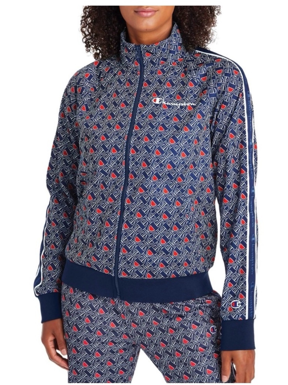 Champion Women’s Navy & Red Patterned Track Jacket and Pants.